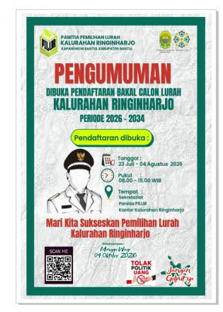 Dibuka Pendaftaran Bakal Calon Lurah Kalurahan Ringinharjo Periode 2026 - 2034
